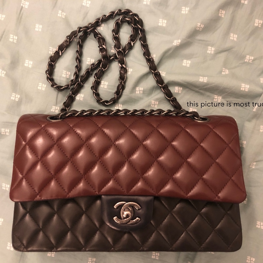 Chanel Tri-Color Lambskin Classic Double Flap M/L